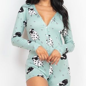 Mint Green Sheep Print Jumpsuit